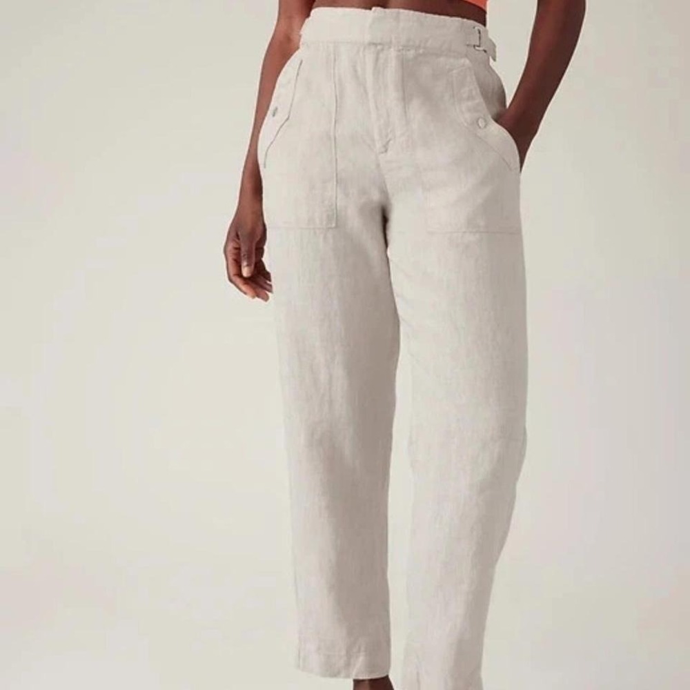 Nwts Athleta Voyager Linen Pants Undyed Beige Sz 14p Coastal Preppy Old Money